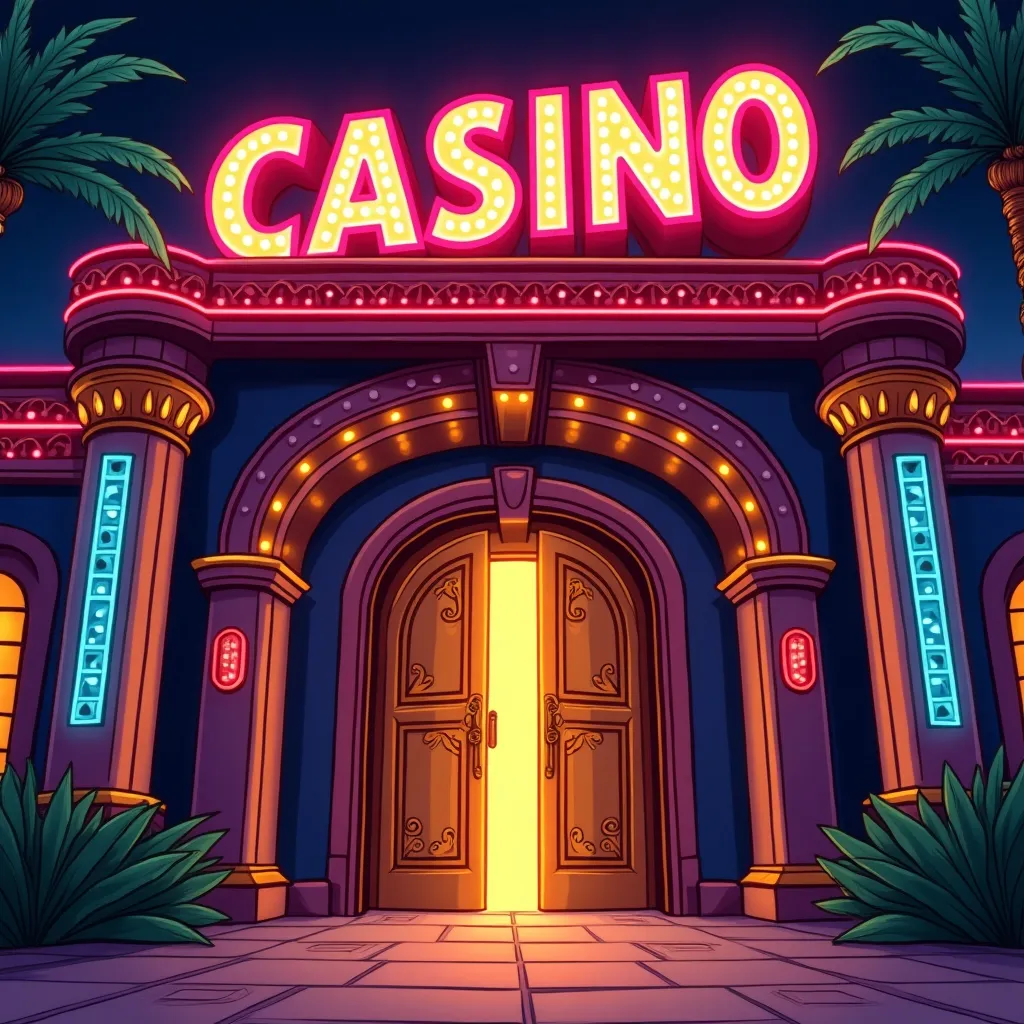 Cartoon casino entrance with neon lights at Winamax